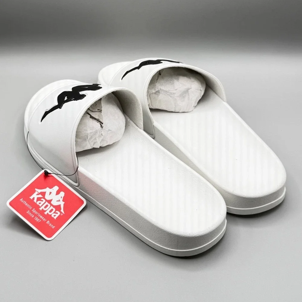 Kappa Authentic Adam 2 Slides White Black Sandals 303GAD0 Mens Size 10.5 US
